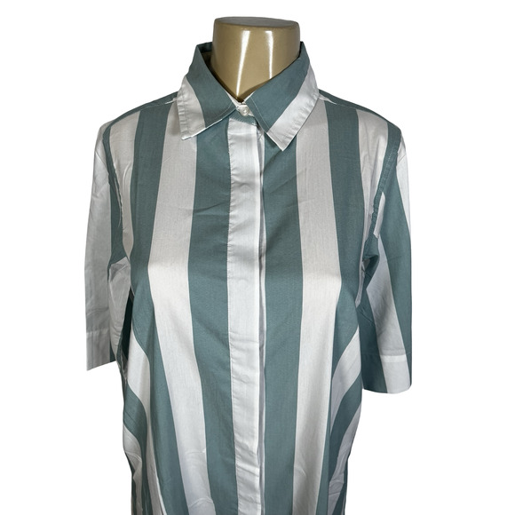 Atlantic-Pacific x LAKE Shirt Dress Womens XS Green/White Striped Pockets Resort - Picture 3 of 15